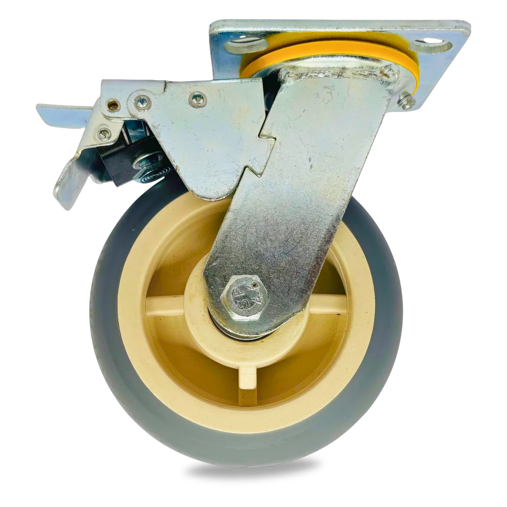 TPR castor wheel brake with fabricated steel bracket, 300Kgs