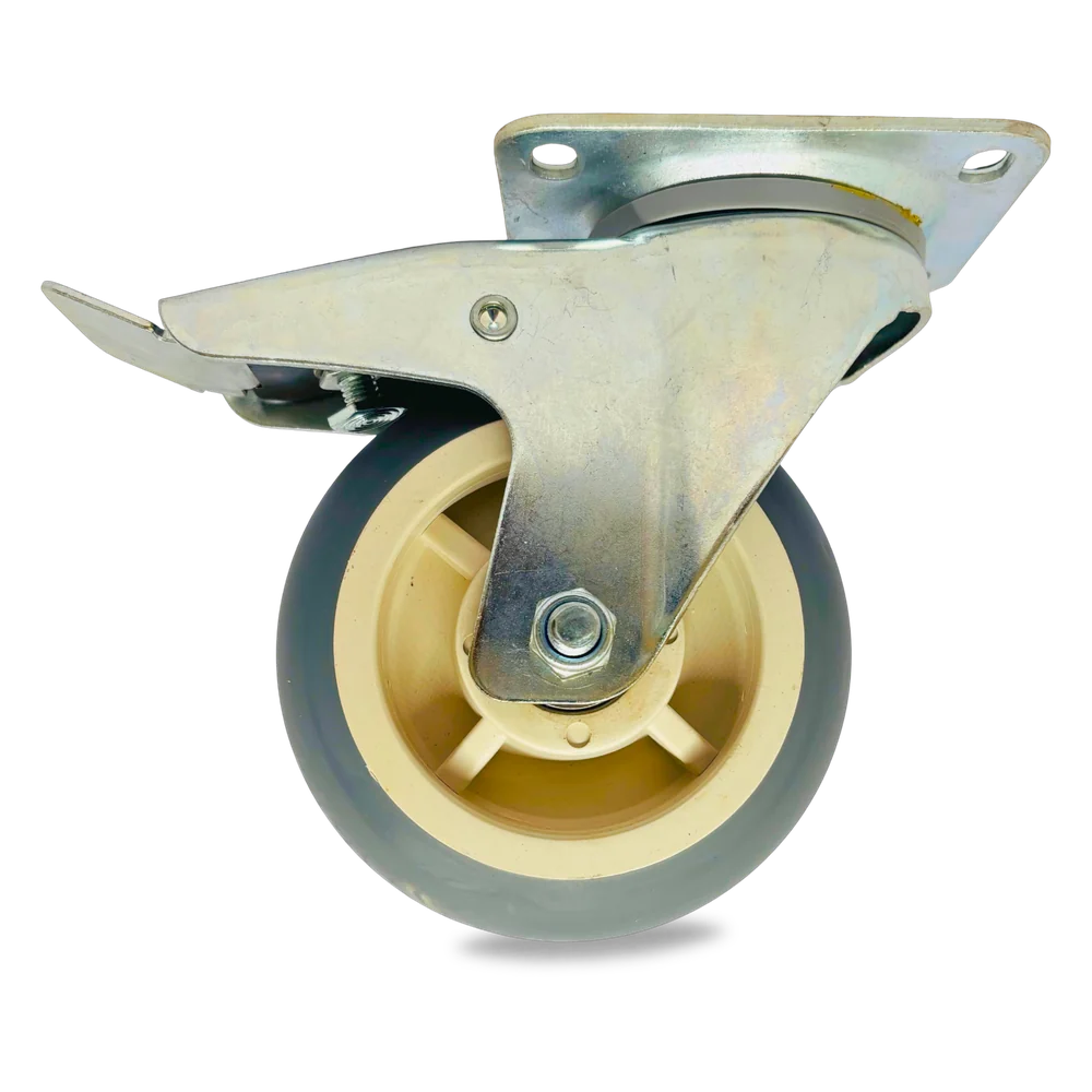 TPR castor wheel brake with pressed steel bracket, 300Kgs